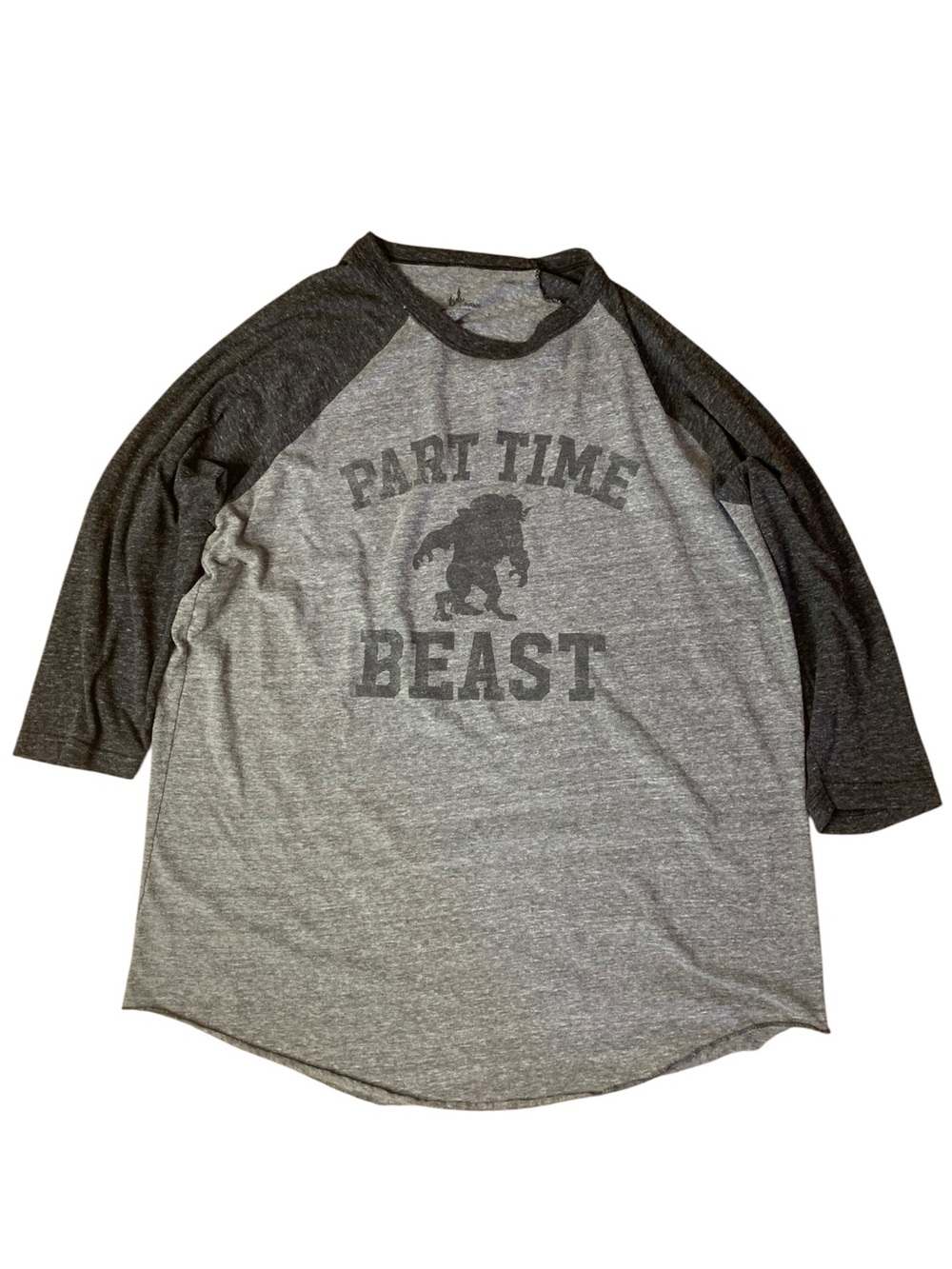 Disney Parks Part Time Beast Baseball Raglan Graphic Tee XL Gray